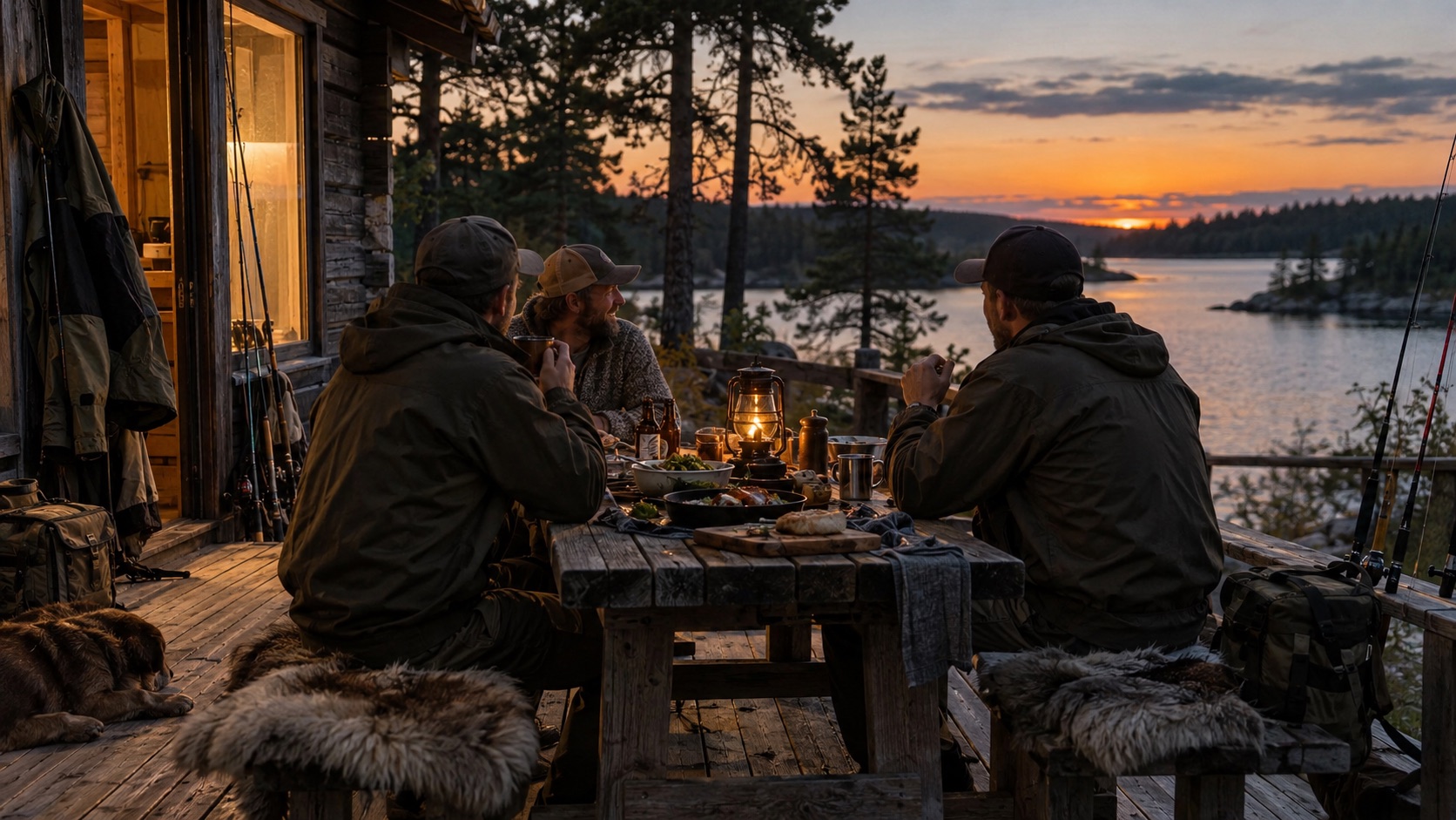 Illustrationsbild: fiskare samlas vid kvällens måltid vid sjön